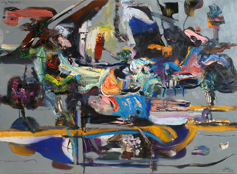 Andrzej Kasprzak Grey boogie-woogie,oil,spray,oil pastel,oil impasto,canvas,100x150cm,2023 #AK46
